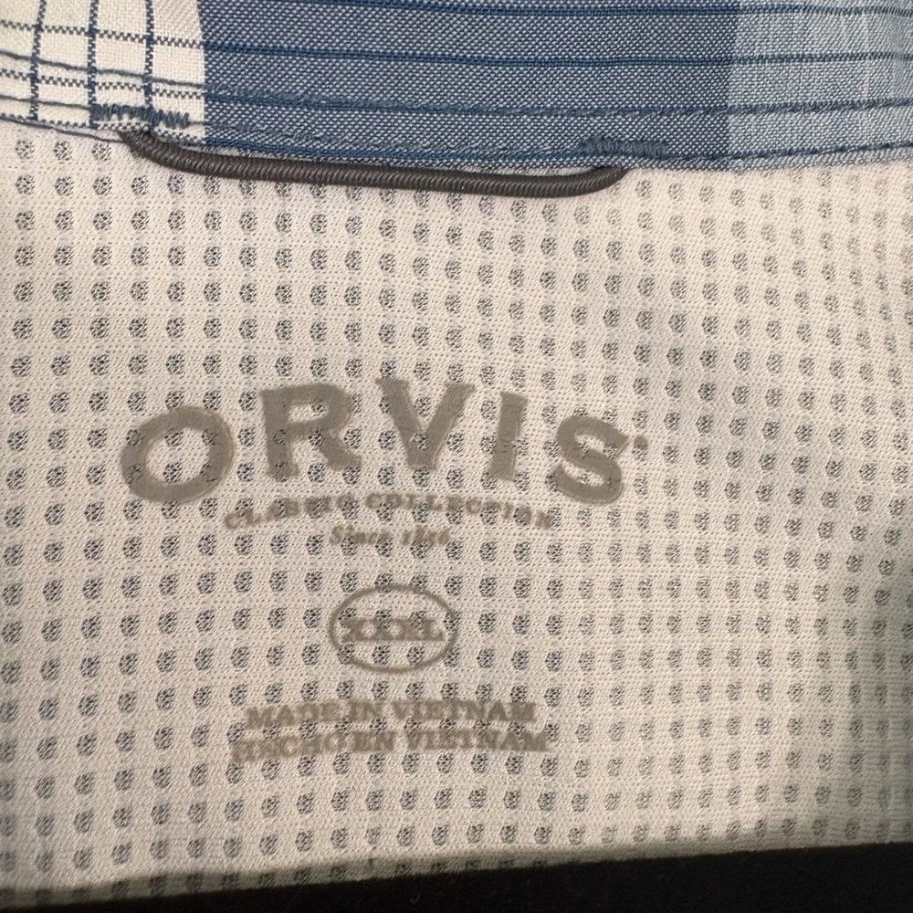 Orvis Button Down Shirt Mens XXL Blue Plaid Short Sleeve Lightweight Fishing